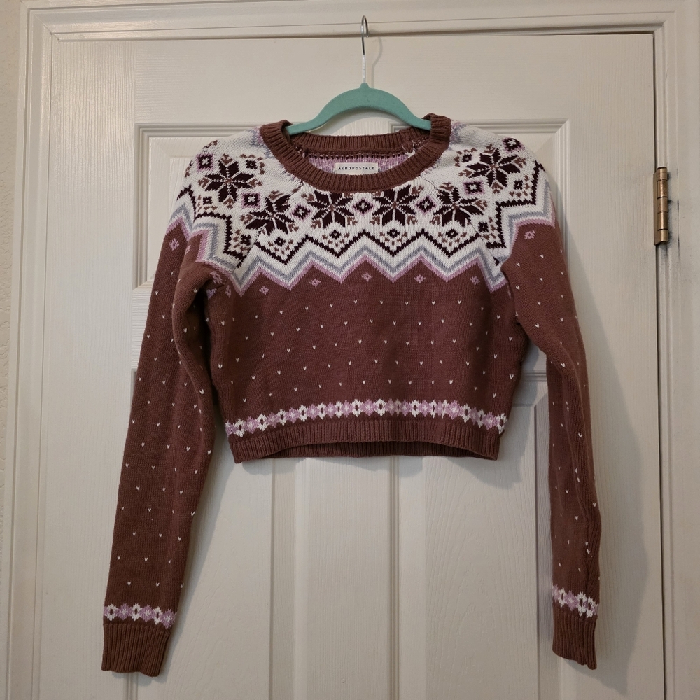 Aeropostale Fair Isle Cropped Crew Sweater